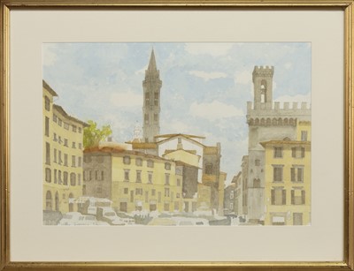 Lot 17 - STREET SCENE IN FLORENCE, A WATERCOLOUR BY MARK SCADDING