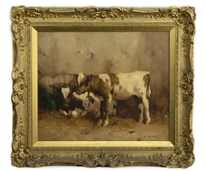 Lot 14 - TWO CALVES, AN OIL BY DAVID GAULD