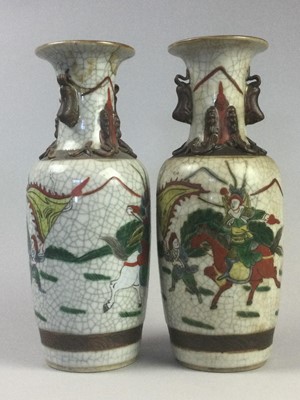 Lot 22 - A PAIR OF CHINESE CRACKLE GLAZE VASES AND A CLOISONNE VASE