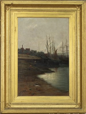 Lot 409 - SHIPYARD, AN OIL BY JAMES COUTTS MICHIE