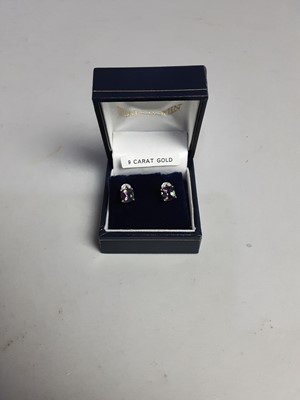 Lot 259 - A PAIR OF NINE CARAT GOLD, MYSTIC TOPAZ AND DIAMOND EARRINGS