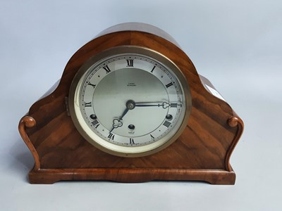 Lot 393 - AN ELLIOT WALNUT MANTEL CLOCK
