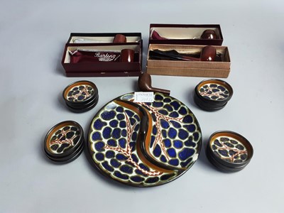 Lot 397 - A GOUDA POTTERY ASHTRAY SET, AND SMOKING PIPES
