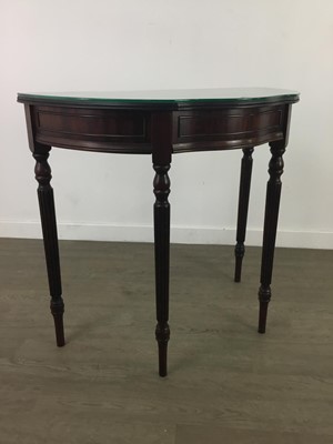 Lot 359 - A MAHOGANY REPRODUCTION D-SHAPED HALL TABLE