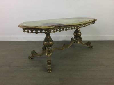 Lot 345 - A BRASS AN ONYX COFFEE TABLE