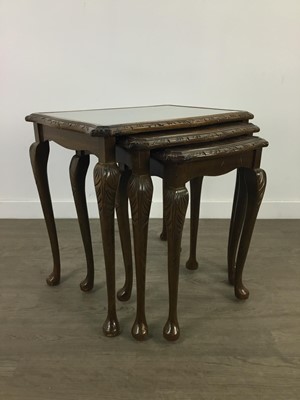 Lot 350 - A NEST OF THREE MAHOGANY OCCASIONAL TABLES