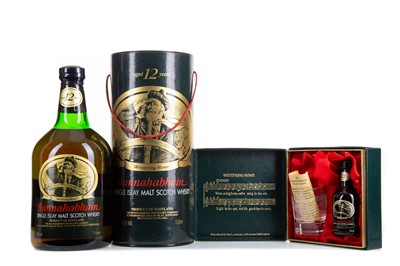 Lot 101 - BUNNAHABHAIN 12 YEAR OLD 1L WITH MATCHING MINIATURE AND GLASS