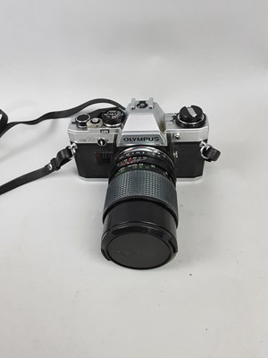 Lot 371 - AN OLYMPUS SLR CAMERA AND ACCESSORIES