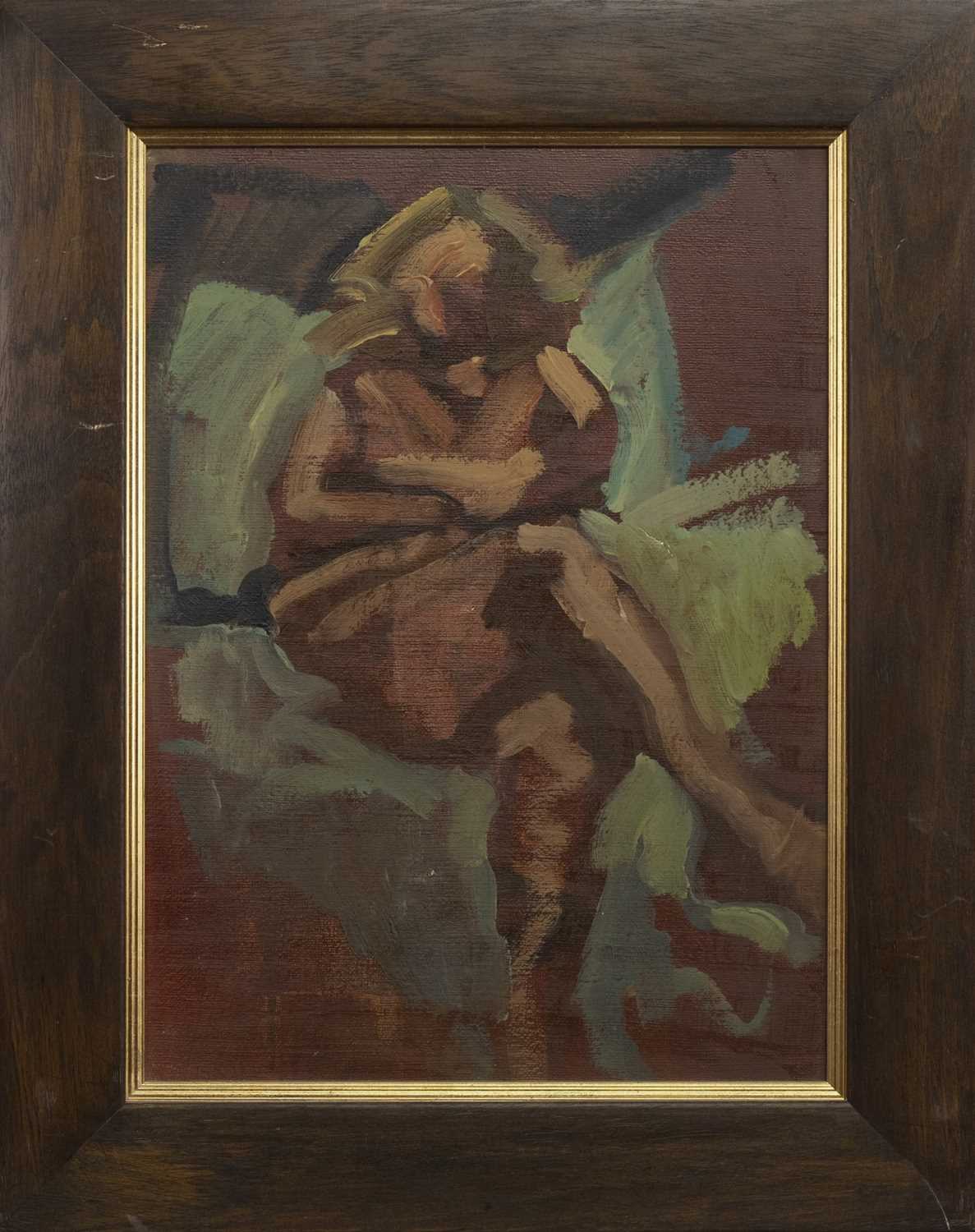 Lot 63 - SEATED FEMALE, AN OIL BY STEWART JOHNSTONE