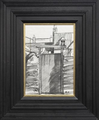Lot 59 - WOODEN GATE, A PENCIL DRAWING BY GERARD BURNS