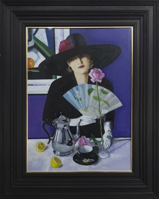 Lot 46 - LADY WITH WHITE GLOVES, AN OIL BY GORDON G HENDERSON