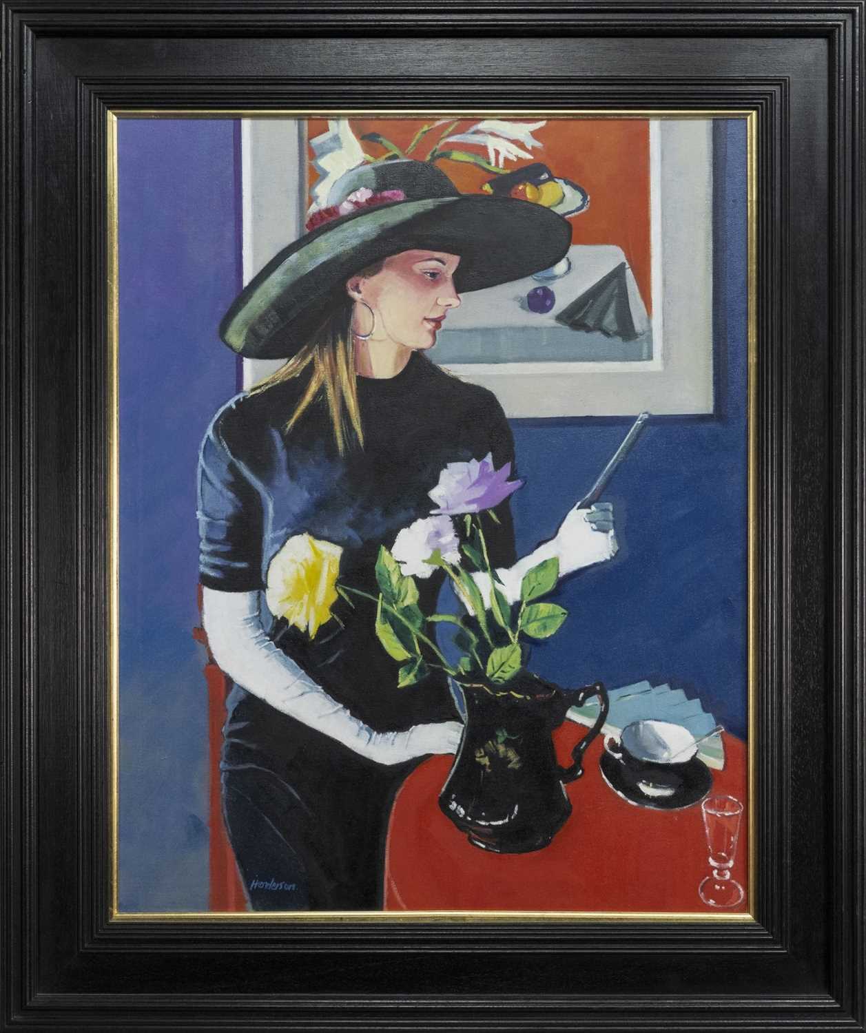 Lot 47 - LADY WITH BLACK HAT, AN OIL BY GORDON G HENDERSON