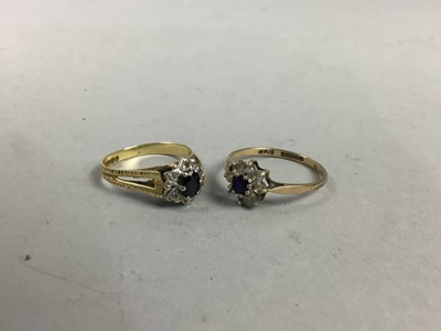 Lot 436 - A SAPPHIRE AND GEM SET CLUSTER RING AND ANOTHER