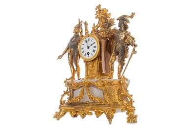 Lot 635 - A LATE 19TH CENTURY FRENCH GILT SPELTER AND ALABASTER MANTEL CLOCK