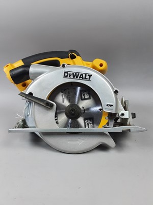 Lot 464 - A DEWALT CIRCULAR SAW, TWO OTHER DEWALT DRILLS, JIGSAW AND ANGLE GRINDER