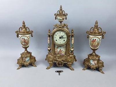 Lot 485 - A REPRODUCTION CLOCK GARNITURE