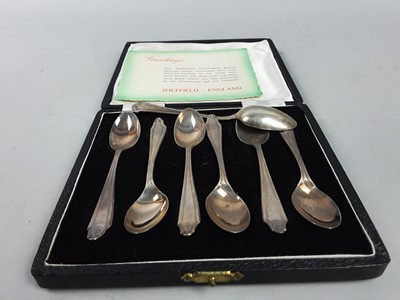 Lot 504 - A SET OF SIX SILVER COFFEE SPPONS IN FITTED CASE AND ANOTHER SPOON