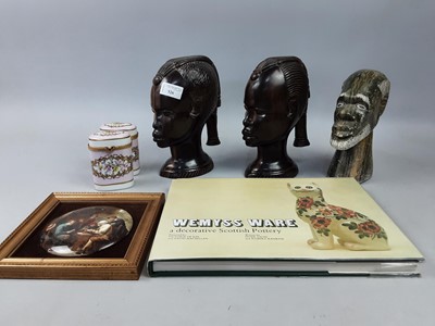 Lot 526 - A PAIR OF AFRICAN HARDWOOD BUSTS OF FEMALES AND OTHER ITEMS