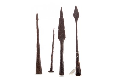 Lot 189 - THREE ROMAN-TYPE SPEAR HEADS AND A NAIL