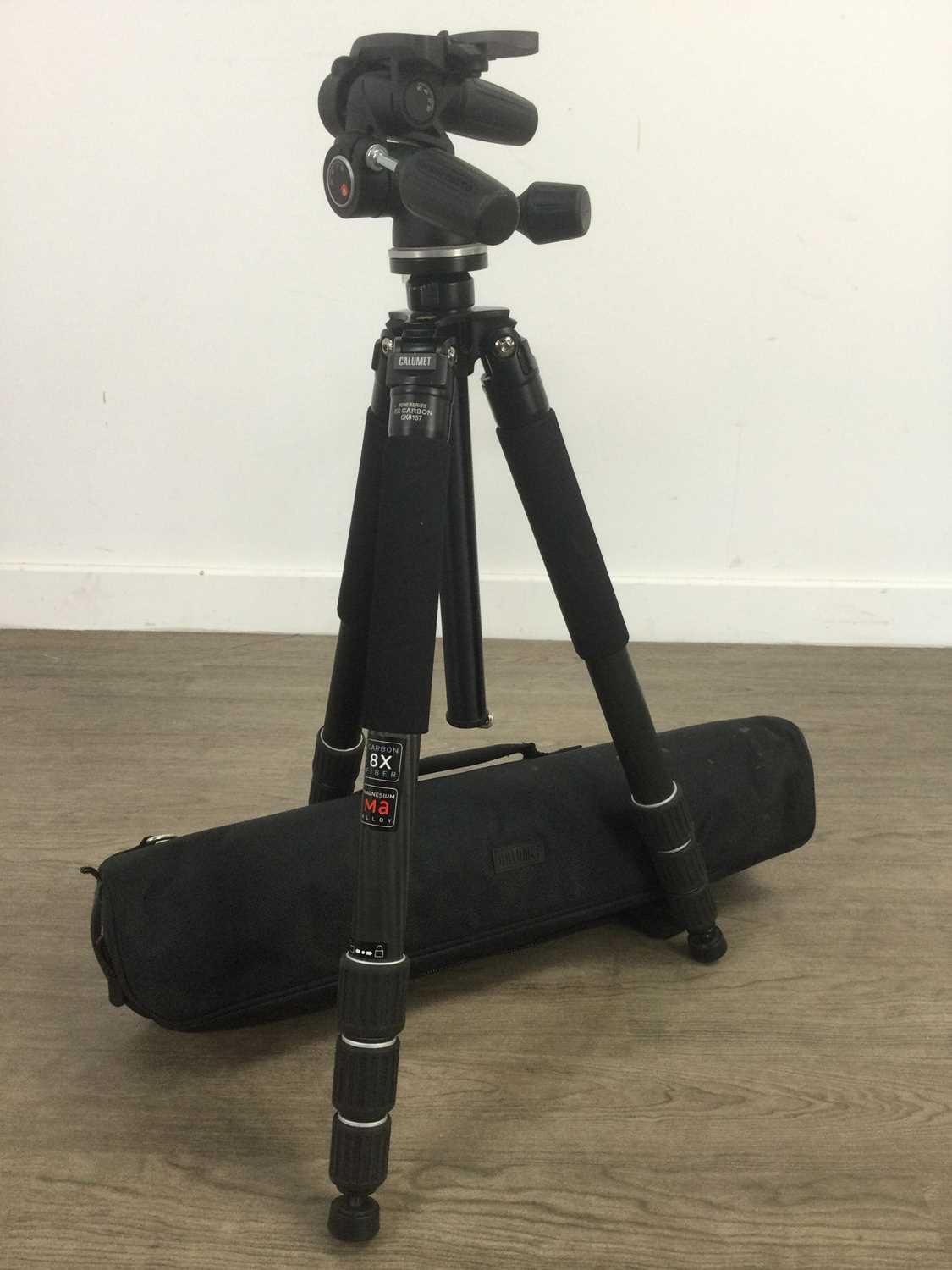 Lot 644 - A CALUMET CARBON FIBRE TRIPOD WITH MANFROTTO HEAD