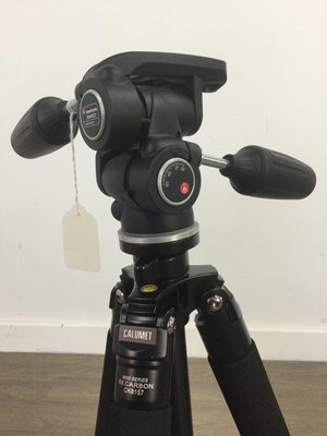 Lot 644 - A CALUMET CARBON FIBRE TRIPOD WITH MANFROTTO HEAD