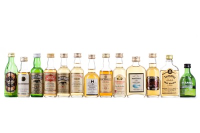 Lot 146 - 20 ASSORTED WHISKY MINIATURES - INCLUDING BALVENIE 10 YEAR OLD FOUNDER'S RESERVE COGNAC BOTTLE