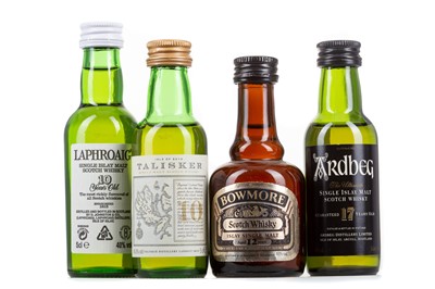 Lot 190 - 4 ASSORTED ISLAND MINIATURES - INCLUDING BOWMORE 12 YEAR OLD DUMPY BOTTLE