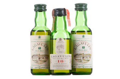 Lot 179 - 2 LAGAVULIN 12 YEAR OLD WHITE HORSE MINIATURES AND 1 LAGAVULIN 16 YEAR OLD WHITE HORSE MINIATURE