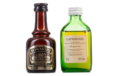 Lot 180 - BOWMORE DELUXE MINIATURE 1 2/3 FL OZ AND LAPHROAIG 10 YEAR OLD PRE-ROYAL WARRANT MINIATURE