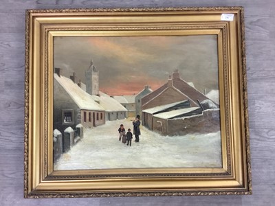 Lot 256 - TRUMPETER IN THE SNOW, AN OIL BY ROBERT LYLE