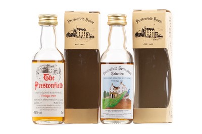 Lot 209 - BOWMORE 1965 22 YEAR OLD AND SPRINGBANK 1967 20 YEAR OLD MINIATURES FOR PRESTONFIELD HOUSE