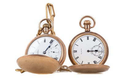 Lot 853 - TWO GOLD PLATED FULL HUNTER POCKET WATCHES