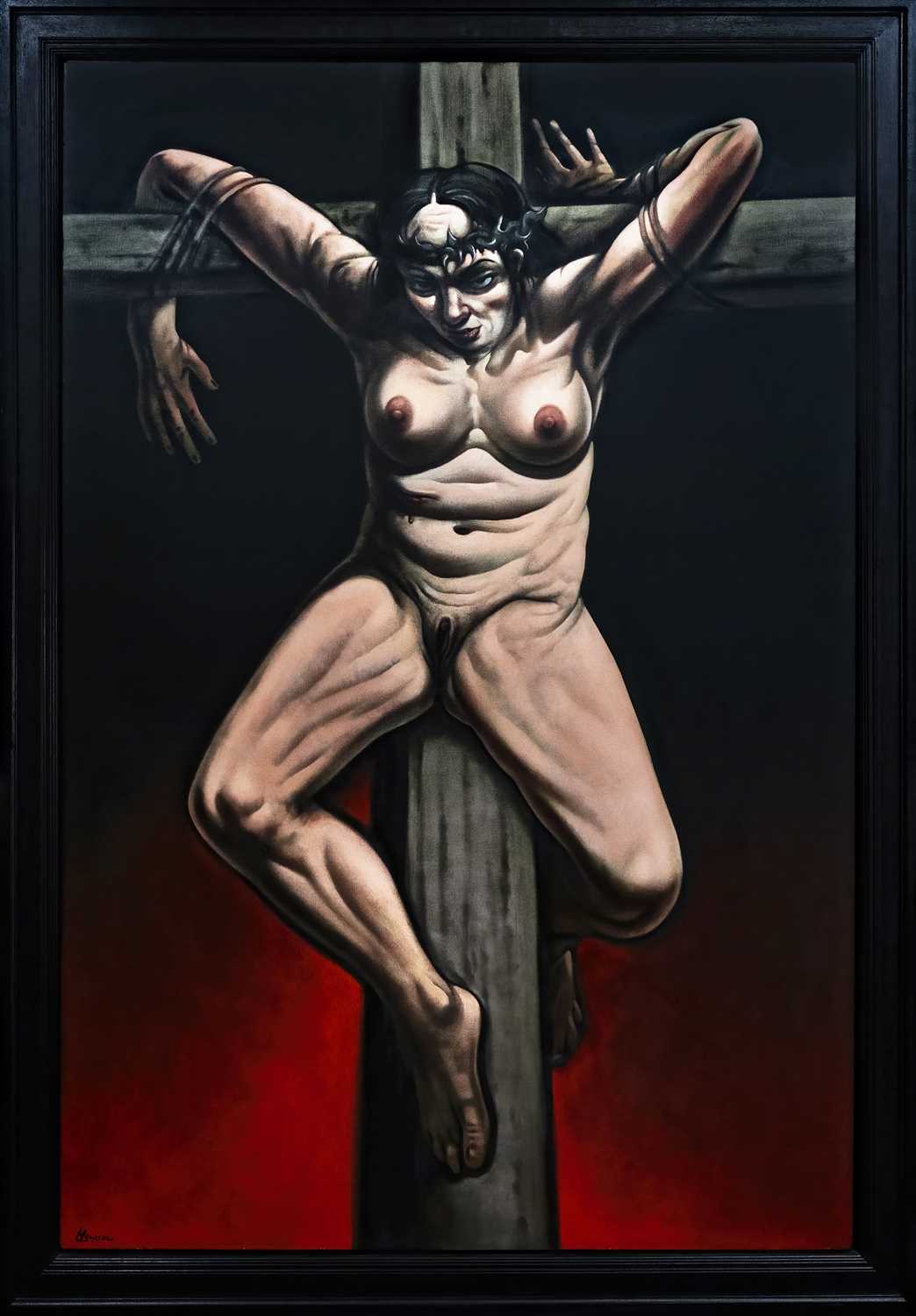Lot 70 - THE CRUCIFIXION, AN OIL BY PETER HOWSON