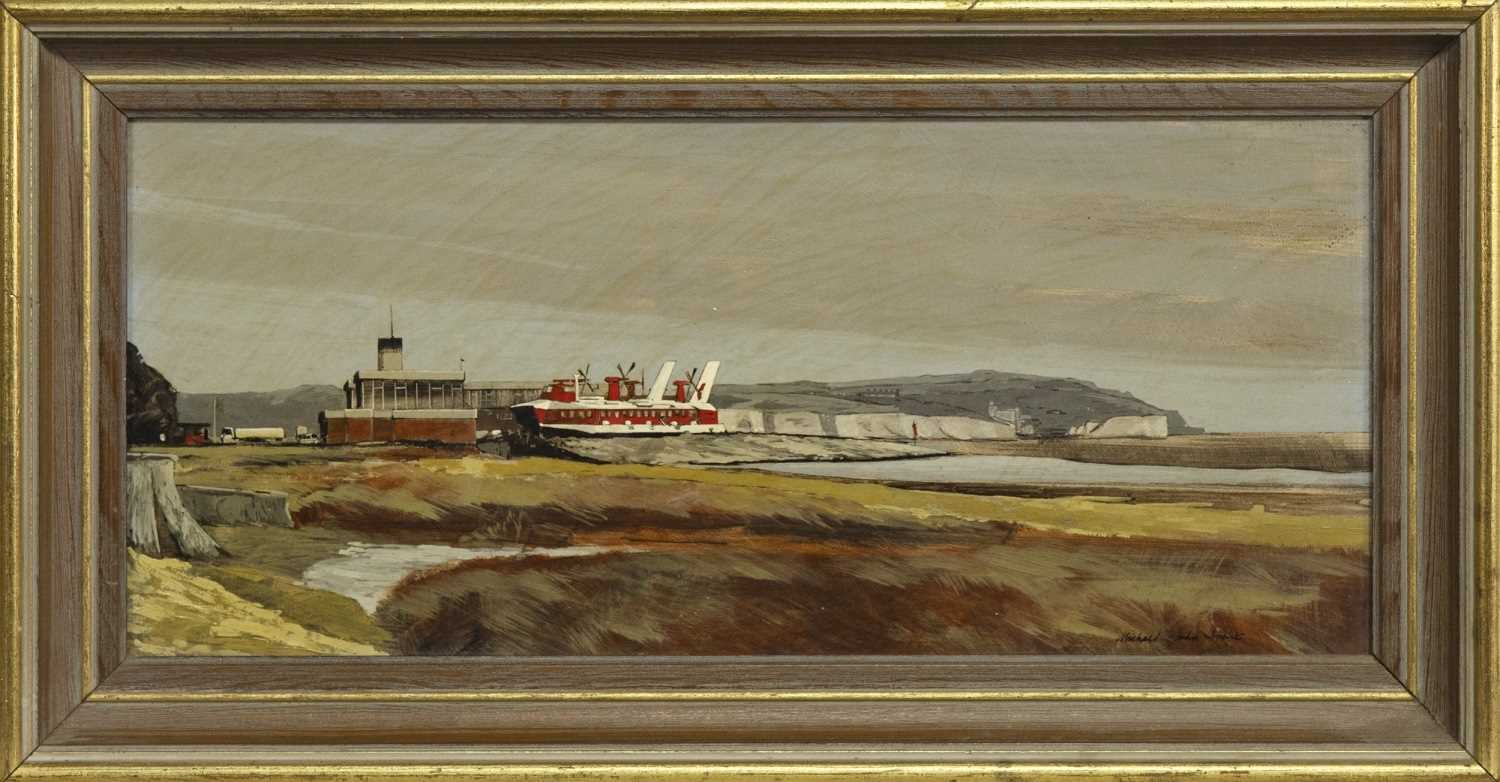 Lot 76 - SR.N4 HOVERCRAFT AT RAMSGATE PEGWELL BAY HOVERPORT, AN OIL BY MICHAEL JOHN HUNT
