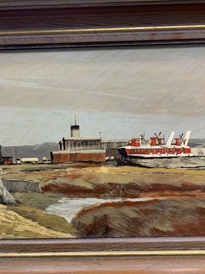 Lot 76 - SR.N4 HOVERCRAFT AT RAMSGATE PEGWELL BAY HOVERPORT, AN OIL BY MICHAEL JOHN HUNT
