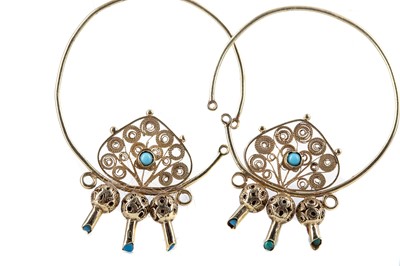 Lot 409 - A PAIR OF TURQUOISE HOOPS