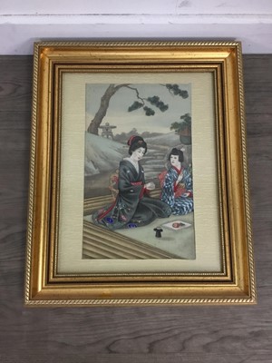 Lot 16 - A SET OF FOUR JAPANESE GOUACHE PAINTINGS AND TWO FURTHER PICTURES