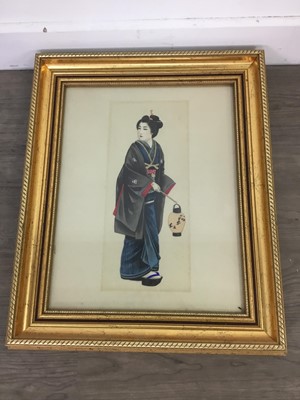 Lot 16 - A SET OF FOUR JAPANESE GOUACHE PAINTINGS AND TWO FURTHER PICTURES