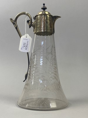 Lot 223 - A SILVER PLATED CLARET JUG WITH OTHER BRASS AND COPPER WARE