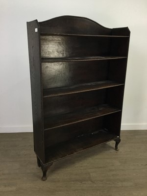 Lot 244 - A SMALL OAK OPEN BOOKCASE AND ANOTHER