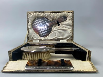 Lot 230 - A SILVER FOUR PIECE VANITY SET IN FITTED BOX AND ANOTHER VANITY BOX