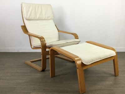 Lot 193 - A MODERN ARMCHAIR WITH MATCHING STOOL