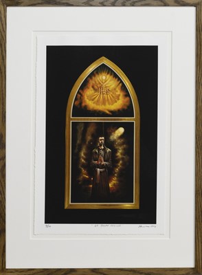 Lot 94 - ST JOHN OGILVIE, A SIGNED LIMITED EDITION PRINT BY PETER HOWSON