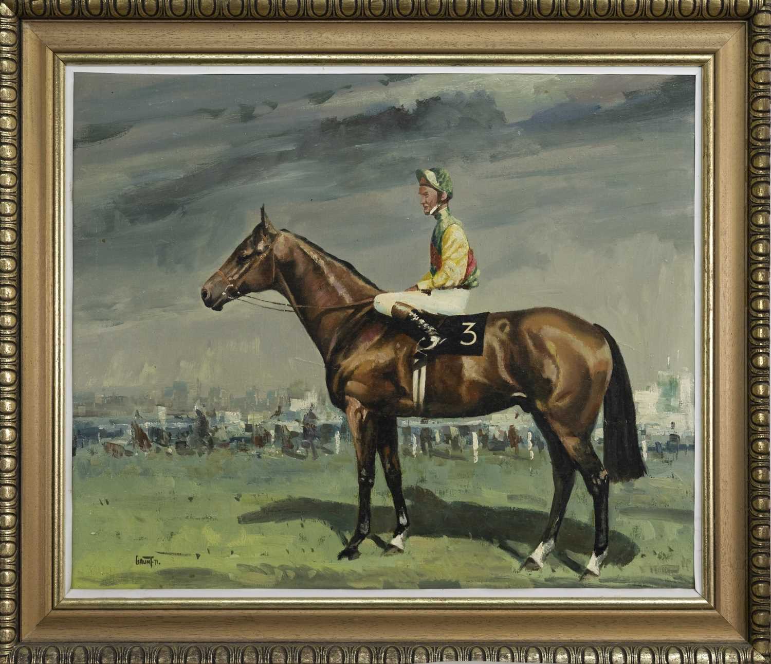 Lot 119 - LESTER PIGGOTT ON THE RACEHORSE NIJINSKY, AN OIL BY WILLIAM NORMAN GAUNT