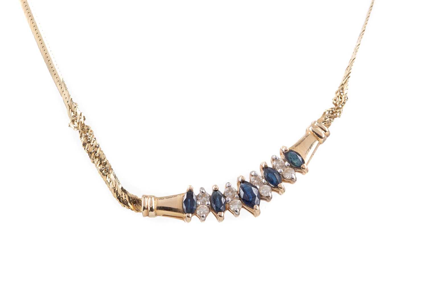 Lot 414 - A SAPPHIRE AND MOISSANITE NECKLET AND A BRACELET
