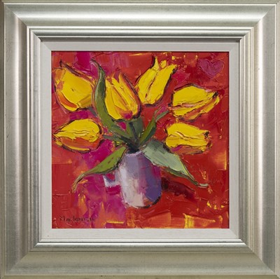 Lot 156 - YELLOW TULIPS WITH LOVE, AN OIL BY JENNIFER MACKENZIE