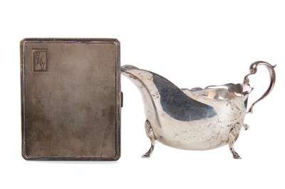 Lot 18 - A GEORGE V SILVER SAUCE BOAT, ALONG WITH A CIGARETTE CASE