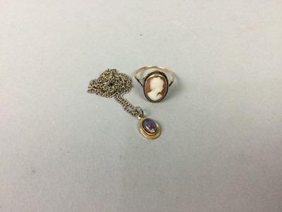 Lot 9 - A GOLD CAMEO RING AND AN OPAL DOUBLET PENDANT