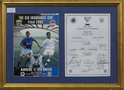 Lot 1696 - RANGERS F.C. INTEREST - LEAGUE CUP WINNERS 2001/02 COMMEMORATIVE DISPLAY