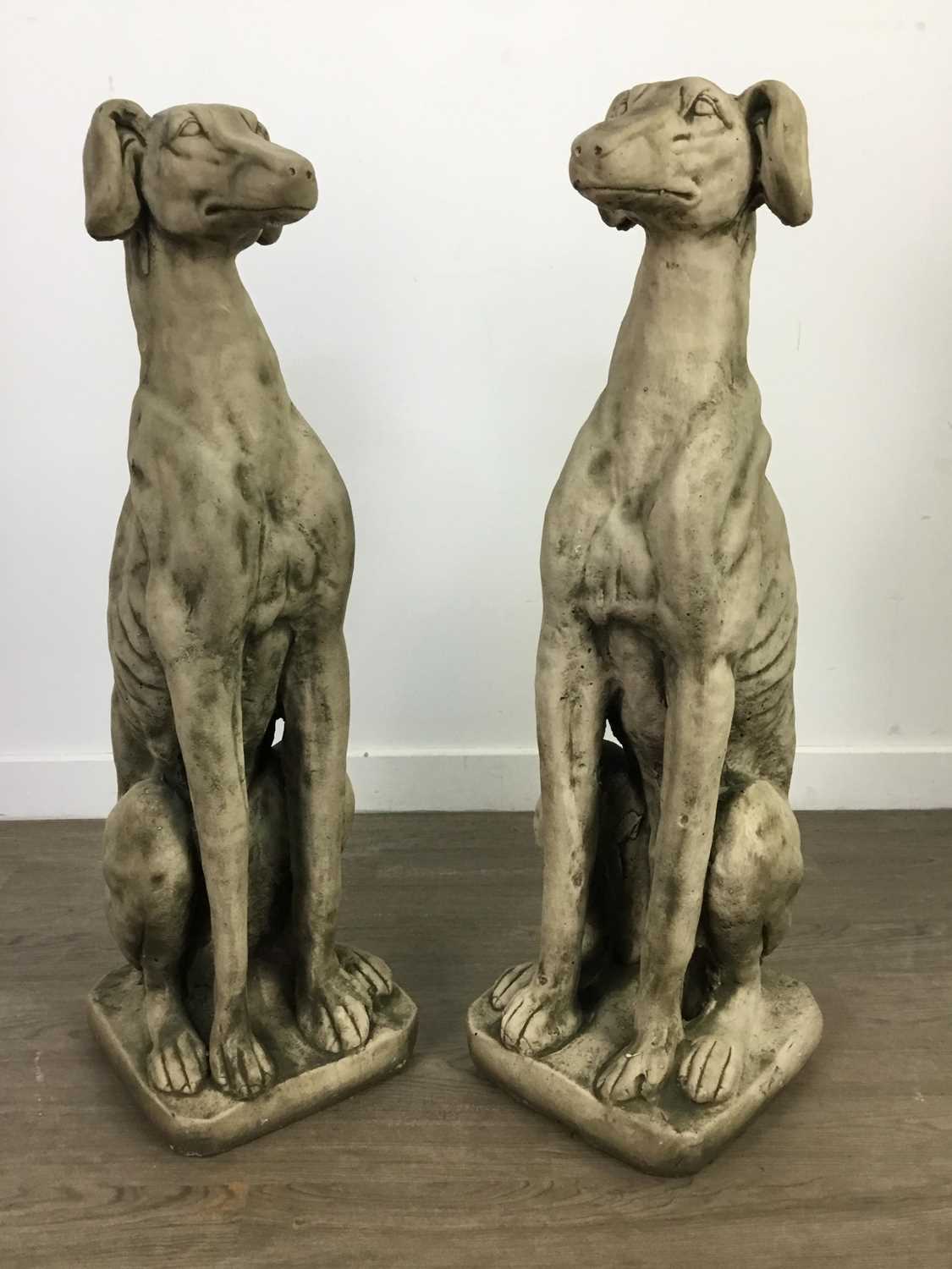 Lot 75 - A PAIR OF LATE 20TH CENTURY GARDEN GREYHOUND DOG STATUES